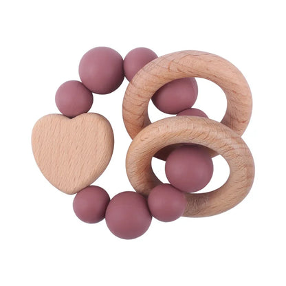 Personalised Silicone and beech wood teething ring