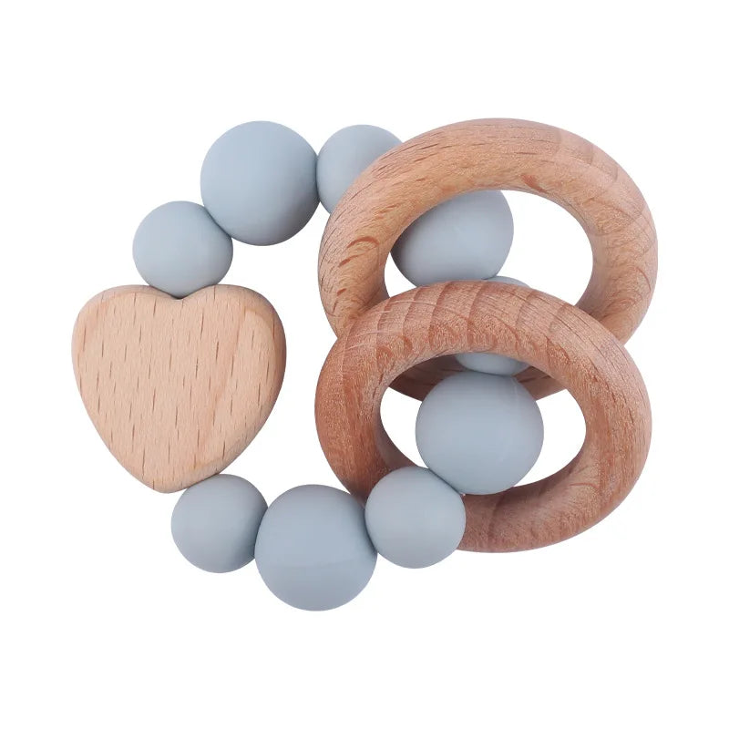 Personalised Silicone and beech wood teething ring