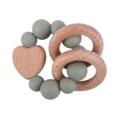 Personalised Silicone and beech wood teething ring