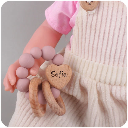 Personalised Silicone and beech wood teething ring