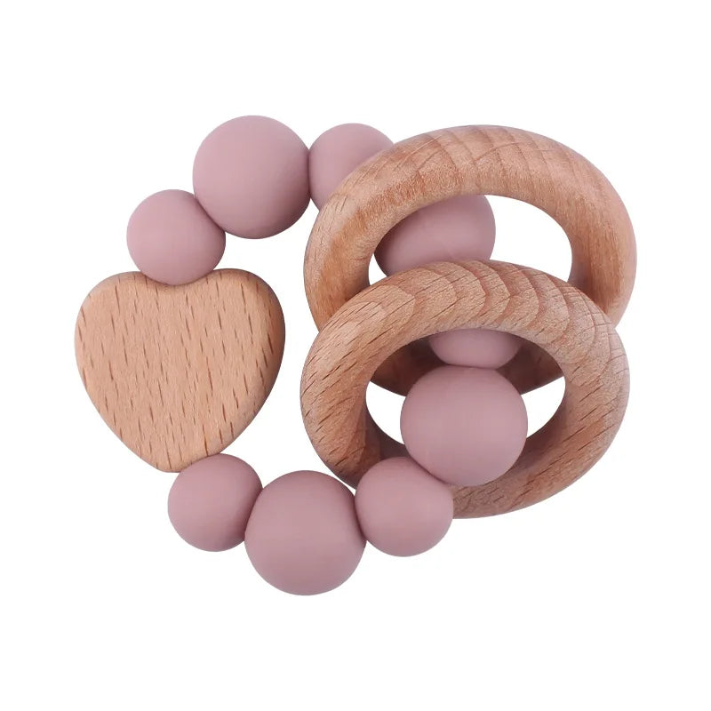 Personalised Silicone and beech wood teething ring